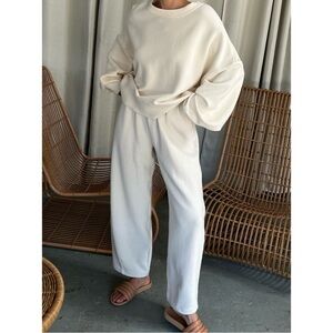 Na Nin Margot Rippled Cotton Cropped Sweatshirt - Cream White Oversized Rib Top